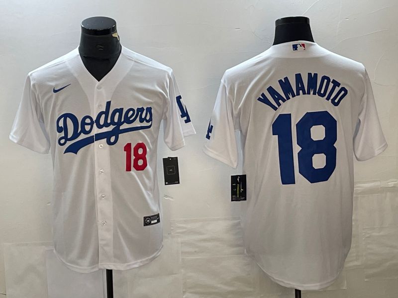 Men Los Angeles Dodgers #18 Yamamoto White Nike Game MLB Jersey style 6